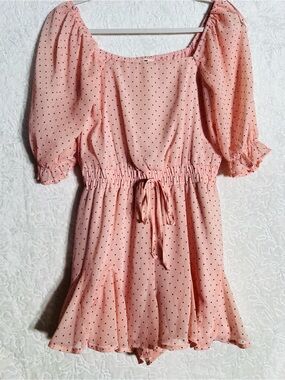 miami Peach Polka Dot Tie-Waist Dress